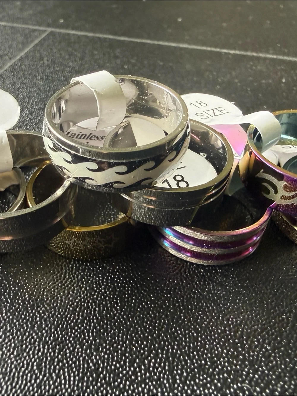 NWT Mixed Bundle of 12 Stainless Steel Men’s Fashion Rings Set in Gold, Silver